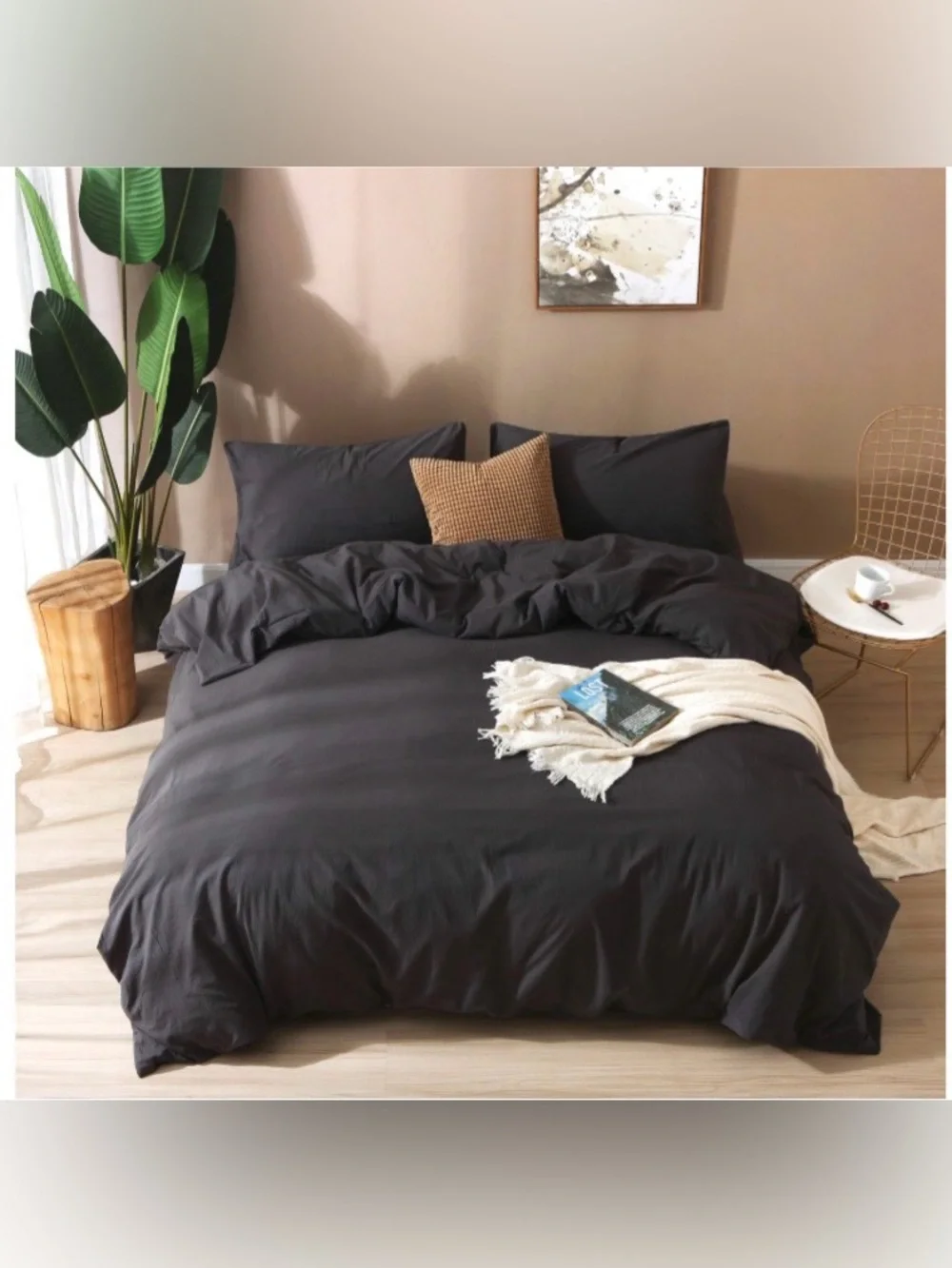 Weight Blanket DUVET COVER with 16 Ties and Zipper 100% Washed Cotton - BLACK